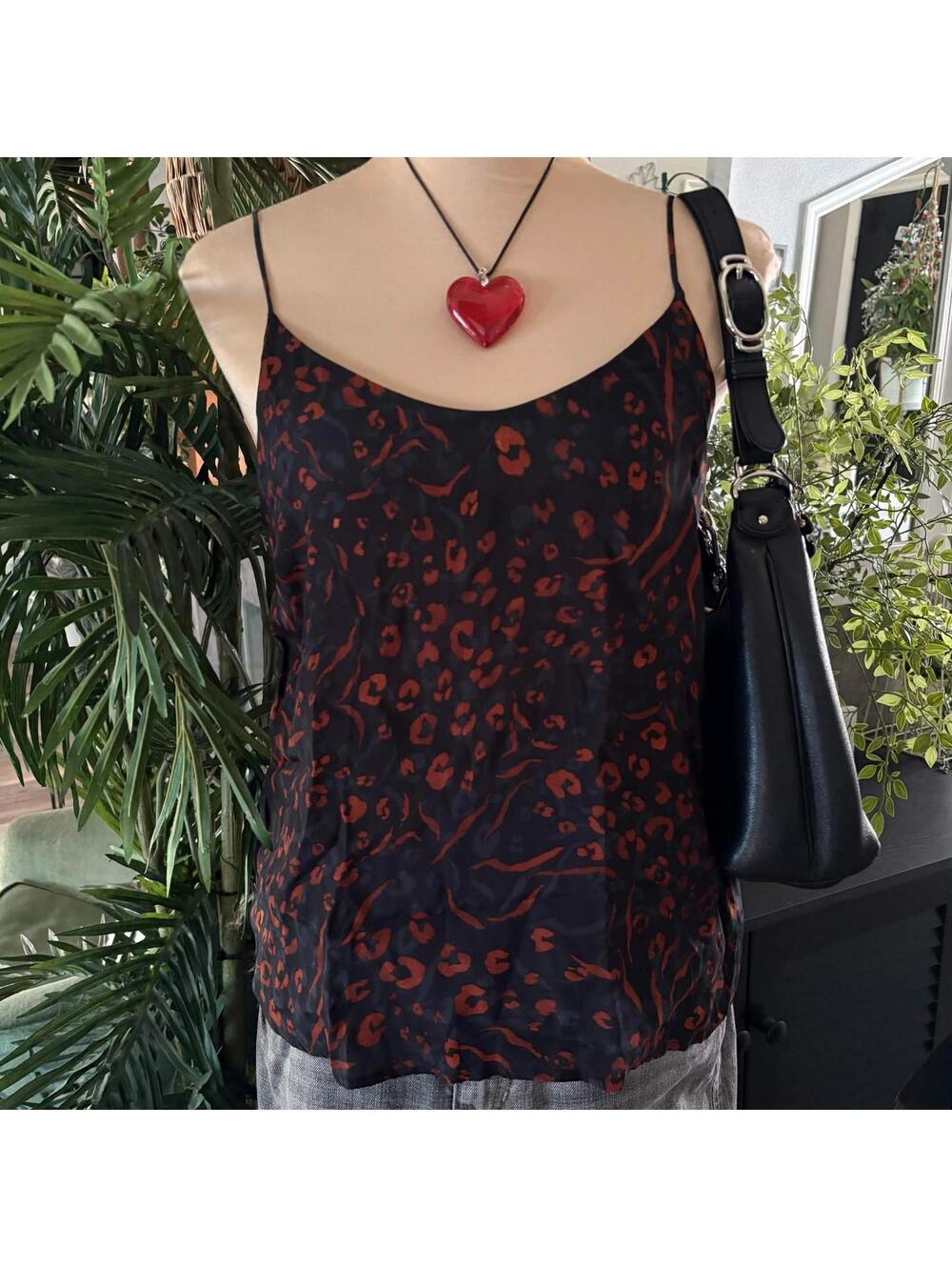 vintage y2k cheetah print silk cami top
